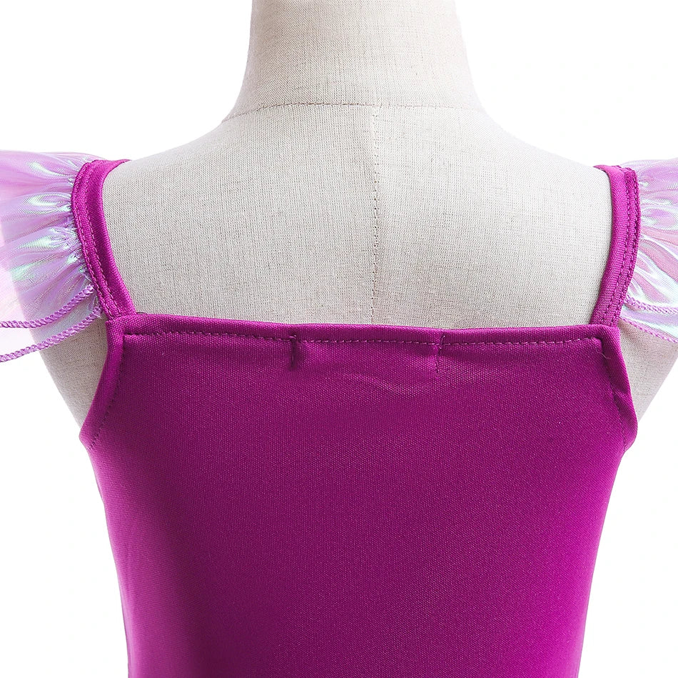 Mermaid Costume Dress for Girls with Purple Bodice, Green Scale-Pattern Skirt and Fishtail Hem for Birthdays, Halloween and Princess Dress-Up