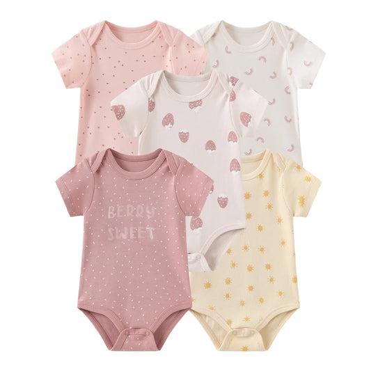 Baby Bodysuit Multipack with Cartoon Prints, Kiddiezoom 5 Short Sleeve One-Piece Outfits with Snap Closures for Boys and Girls, 3M-12M
