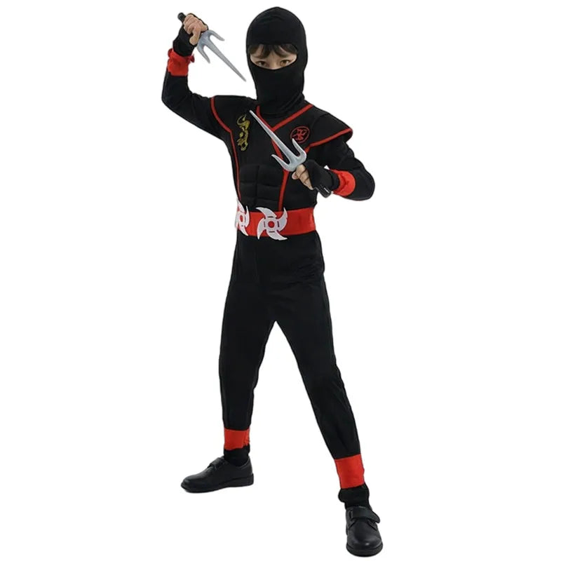 Samurai Ninja Costume for Kids with Hooded Warrior Styling and Toy Accessory Options for Halloween Parties, Cosplay and School Performances