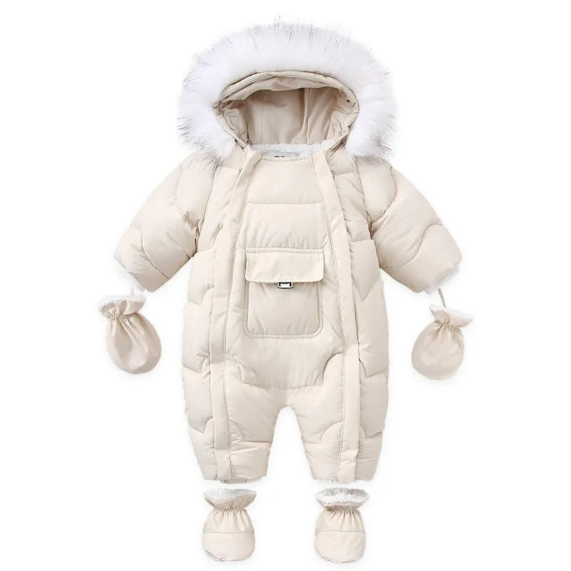 Infant Winter Snowsuit with Hood, Double Front Zippers and Quilted Design, Fleece-Lined Baby One-Piece for Boys and Girls, 3-24 Months