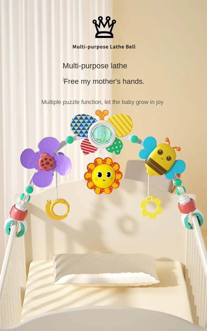 Stroller Activity Toy Arch with Colorful Hanging Play Details, Ocean or Bee Theme Clip-On Baby Play Bar for Supervised Sensory Exploration