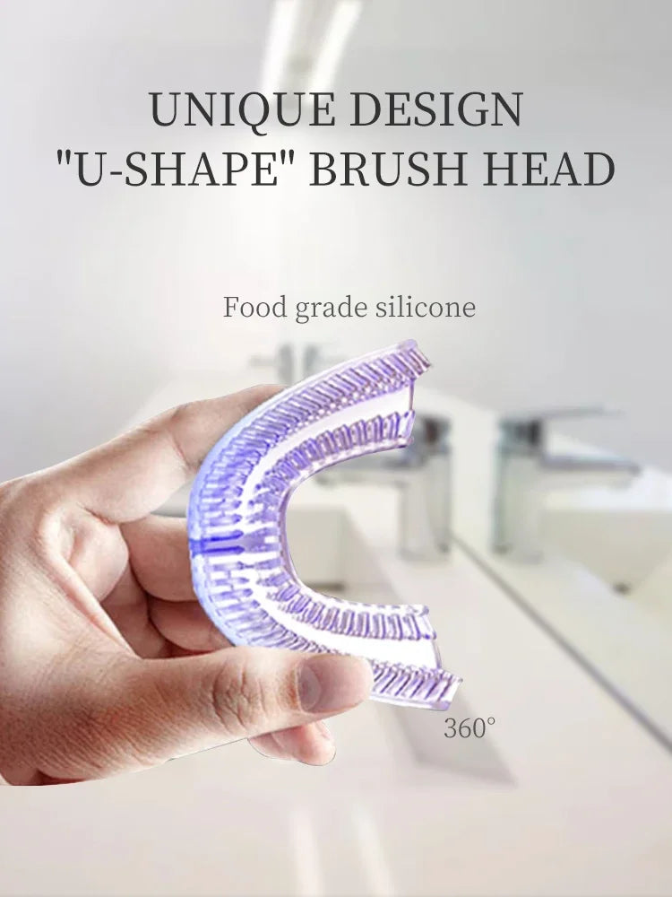 Silicone Mouthpiece Electric Toothbrush for Adults with U-Shaped Head, Three Modes, Rechargeable Handle and Charger for Everyday Oral Care