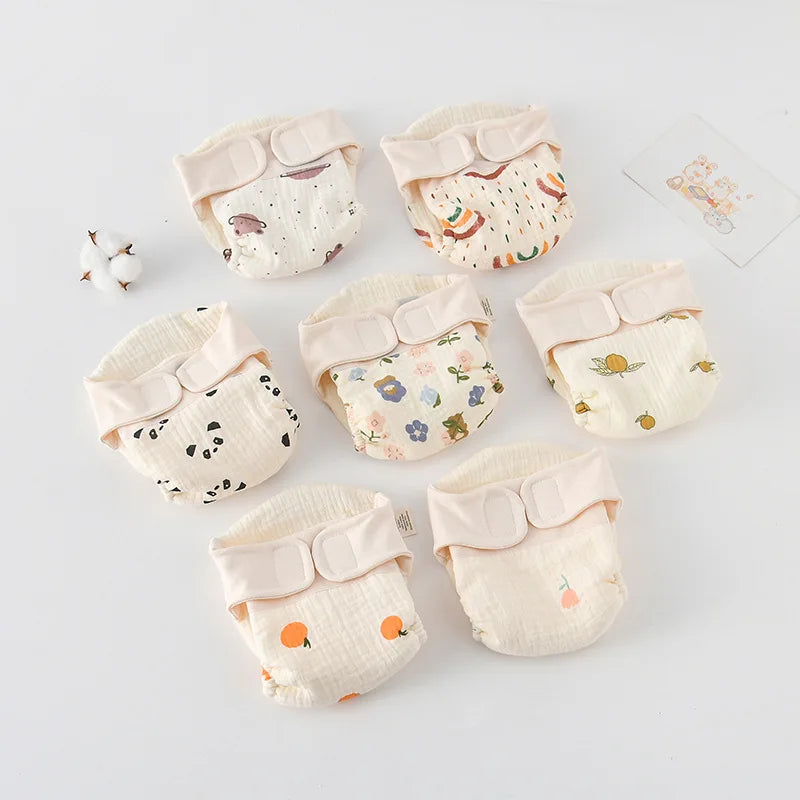 Baby Wrap Cloth Diaper with Adjustable Waist Tabs, Reusable Cotton Nappy in Animal and Rainbow Prints, Single-Piece Infant Changing Essential