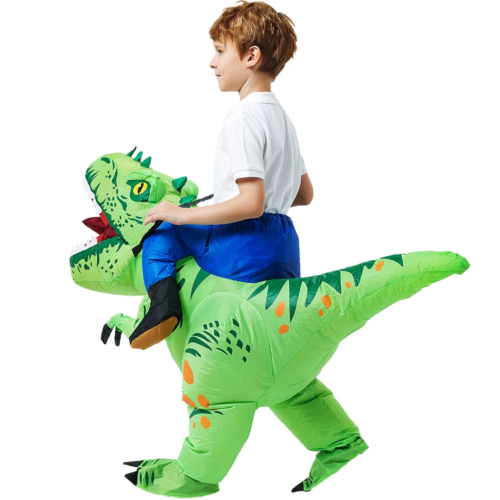 Inflatable Dinosaur Costume for Kids, Ride-On Style Dress-Up Outfit with Fan for Halloween, Birthday Parties and Holiday Cosplay