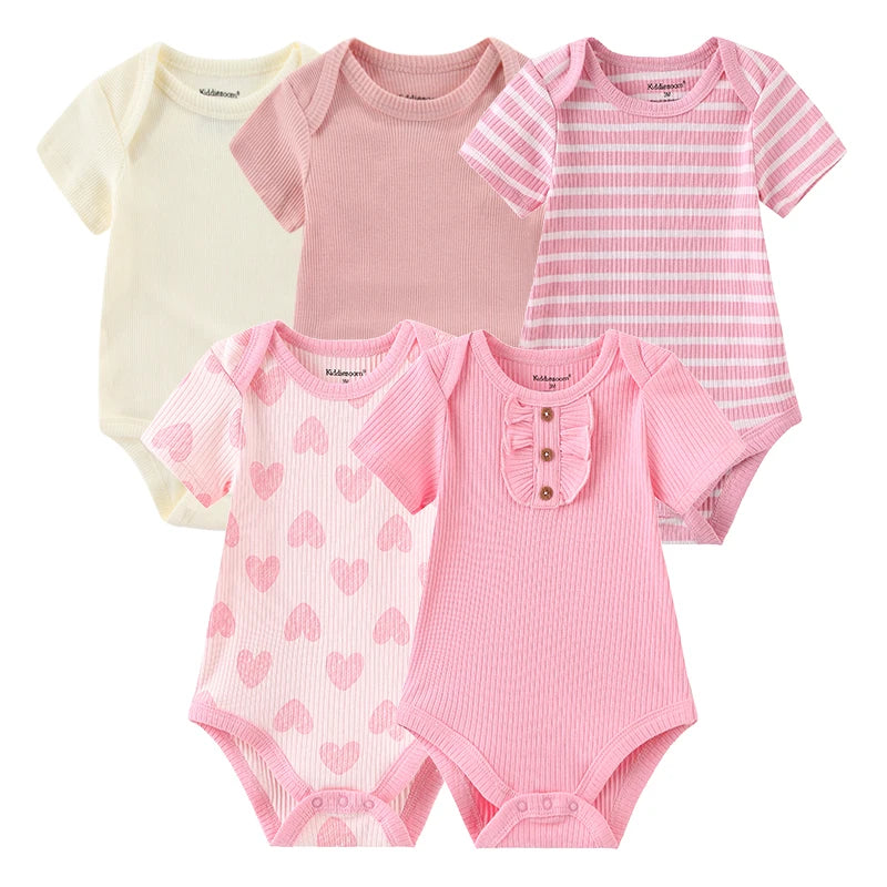 Baby Bodysuit Multipack with Cartoon Prints, Kiddiezoom 5 Short Sleeve One-Piece Outfits with Snap Closures for Boys and Girls, 3M-12M