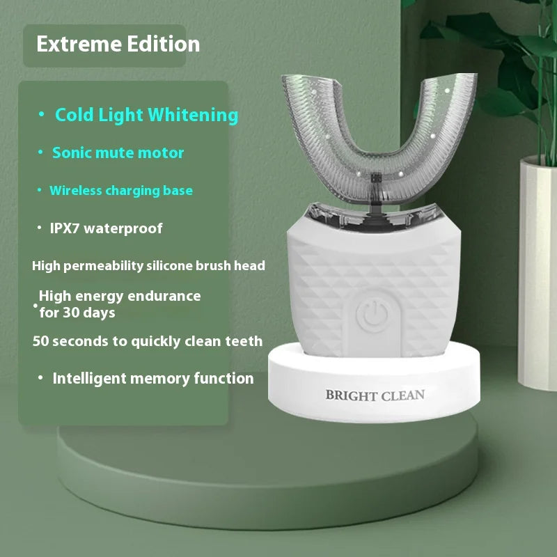 Adult U-Shaped Electric Toothbrush with Four Brushing Modes, Blue-Light Feature and Wireless Charging Design for Daily Oral Care