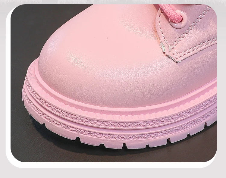 Girls Heart Ankle Boots with Lace-Up Front, Side Zipper and Star Accents, Pink or Black Fashion Shoes with Optional Plush Lining, Sizes 26–37