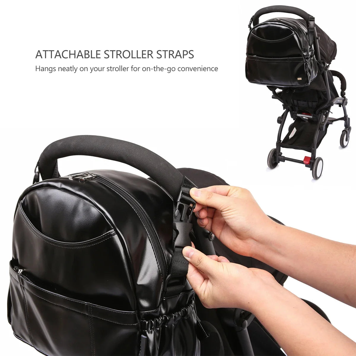 PU Diaper Bag Backpack with Zippered Storage and Front Pockets, 34 x 14 x 32 cm Baby Essentials Organizer for Parents and Everyday Outings