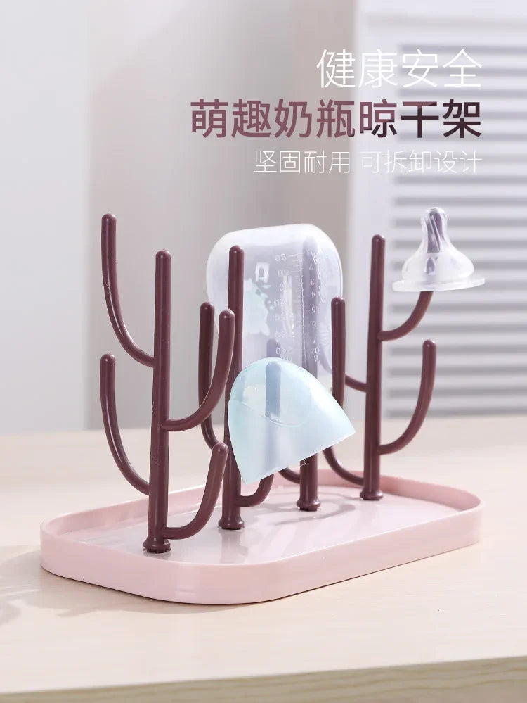 Detachable Baby Bottle Drying Rack with Branch Holders and Water Catch Tray, ABS and PP Countertop Drainer for Bottles and Feeding Accessories