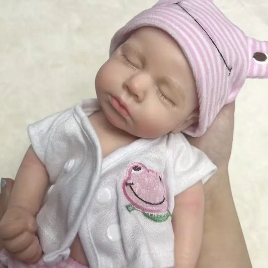 Mini Silicone Reborn Baby Doll LouLou, 12–13 Inch Sleeping Boy or Girl with Painted Finish, Open-Mouth Design, Outfit, Bottle and Boxed Certificate