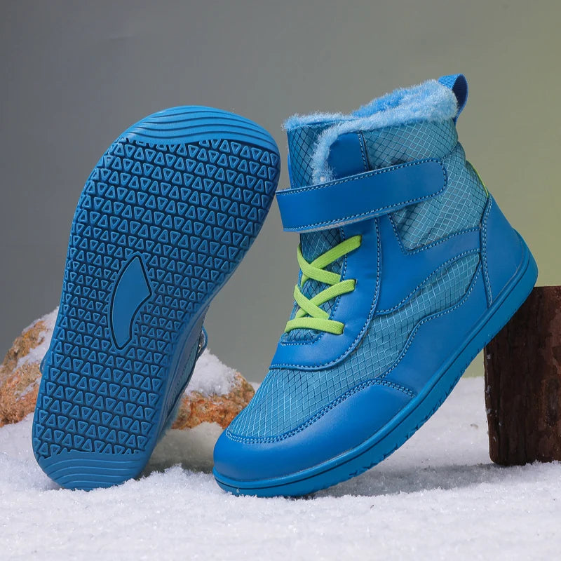 Wide Toe Winter Boots for Kids, Barefoot-Style High-Top Shoes with Cozy Lined Styling and Strap Options for Boys and Girls Cold-Weather Outfits