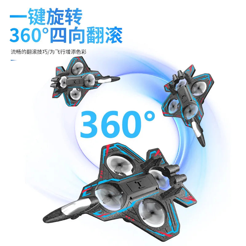 RC Fighter Drone with Lights, 2.4GHz Remote Control Foam Quadcopter in Red or Blue, Approx. 10-Minute Flight Time for Aviation Hobby Play