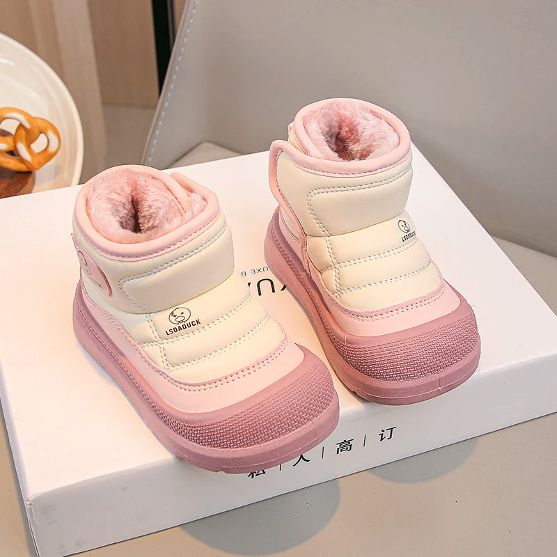 Kids Padded Snow Boots with Plush Lining, Wraparound Ankle Flaps and Chunky Soles, Boys and Girls Winter Shoes in Pink, Black or Brown