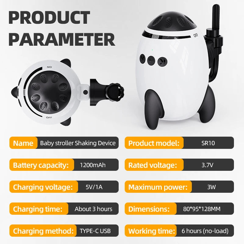 Rechargeable Stroller Rocker with White Noise and Bluetooth, Portable Automatic Pram Rocking Accessory with Adjustable Speed and USB-C Charging