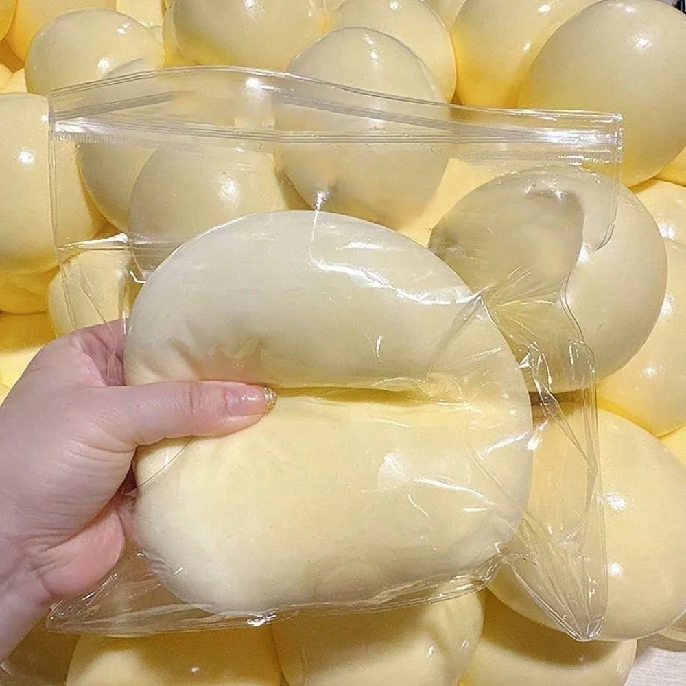Squishy Stress Ball with Dough Filling, Soft TPR Round Squeeze Fidget in Yellow, Blue, Pink or White for Tactile Play and Desk Breaks