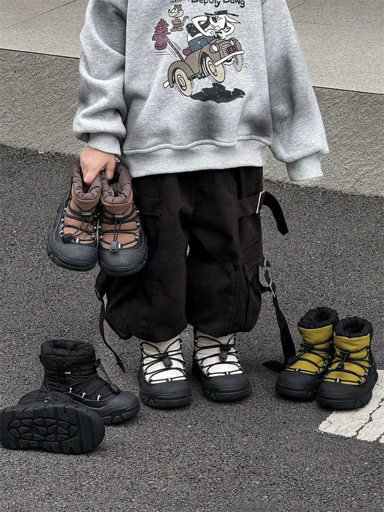 Kids Snow Boots with Toggle Laces, Warm Fur Lining and Rubber Soles for Boys and Girls, Winter Outdoor Shoes in EU Sizes 26-37