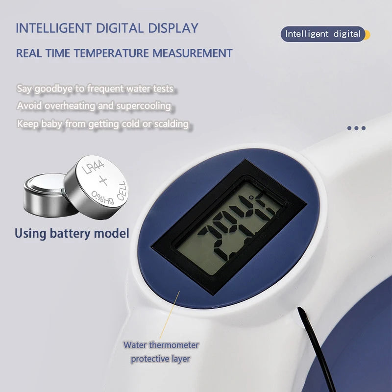 Temperature-Sensing Baby Bathtub with Digital Display, Compact Folding Bath Tub for Supervised Bathing and Small-Bathroom Storage