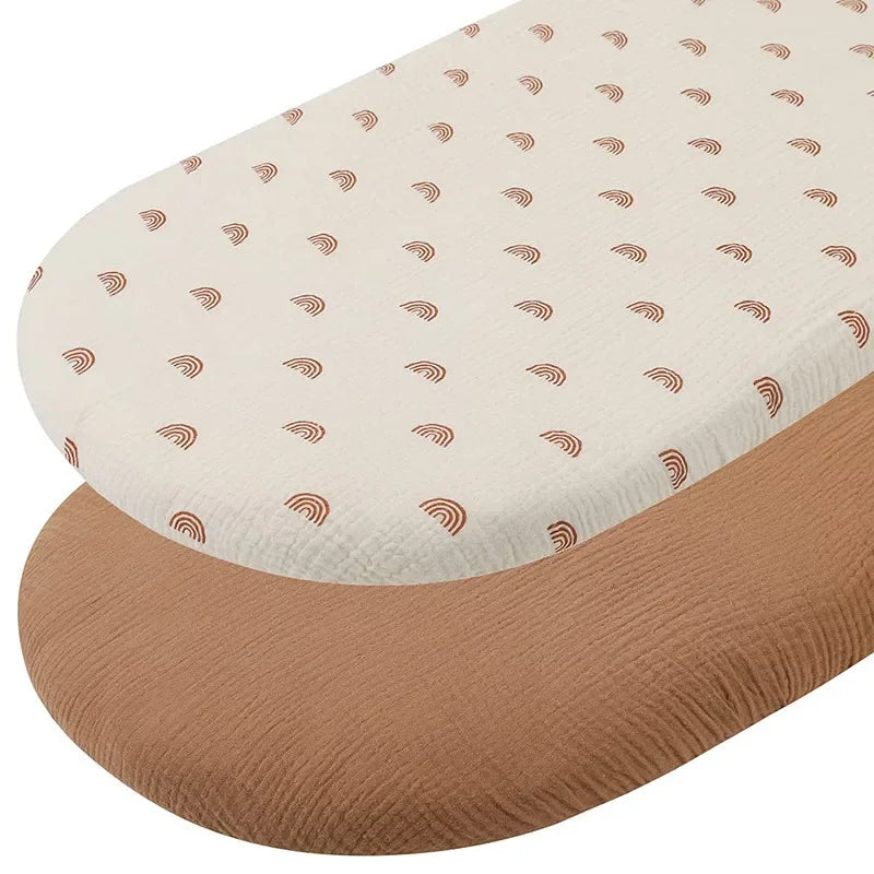 Cotton Bassinet Mattress Covers 2-Pack, Removable Washable Cradle Fitted Sheets with Textured Fabric for Compatible Nursery Mattresses