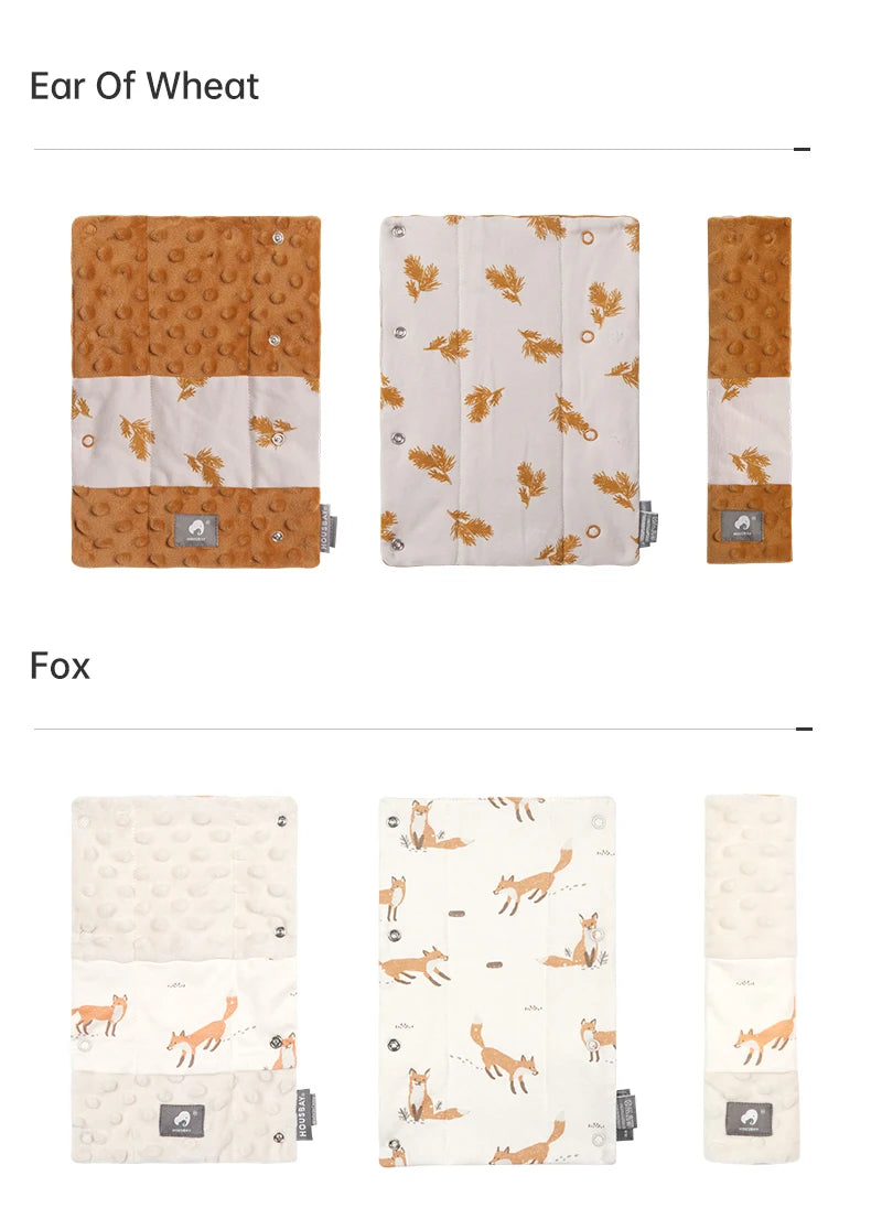 Stroller Liner and Harness Cover Set, Soft Printed Seat Cushion with Matching Strap Pads and Textured Panels in Five Decorative Print Options