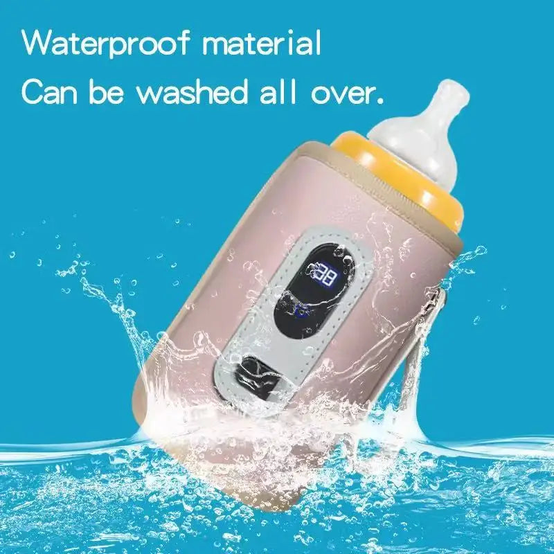 Baby Bottle Insulation Sleeve with LCD Display, Portable USB Milk Warming Cover with Carry Loop for Caregiver Use at Home and During Travel