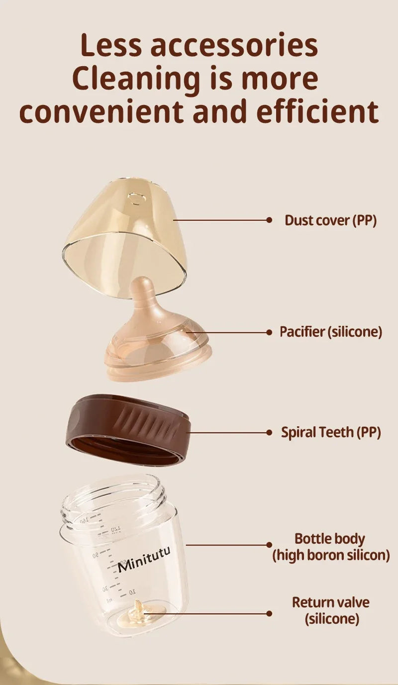 Glass Baby Feeding Bottle, Borosilicate Milk Bottle with Silicone Nipple and Bottom Air Return Valve, 80 mL, 160 mL and 240 mL Infant Options