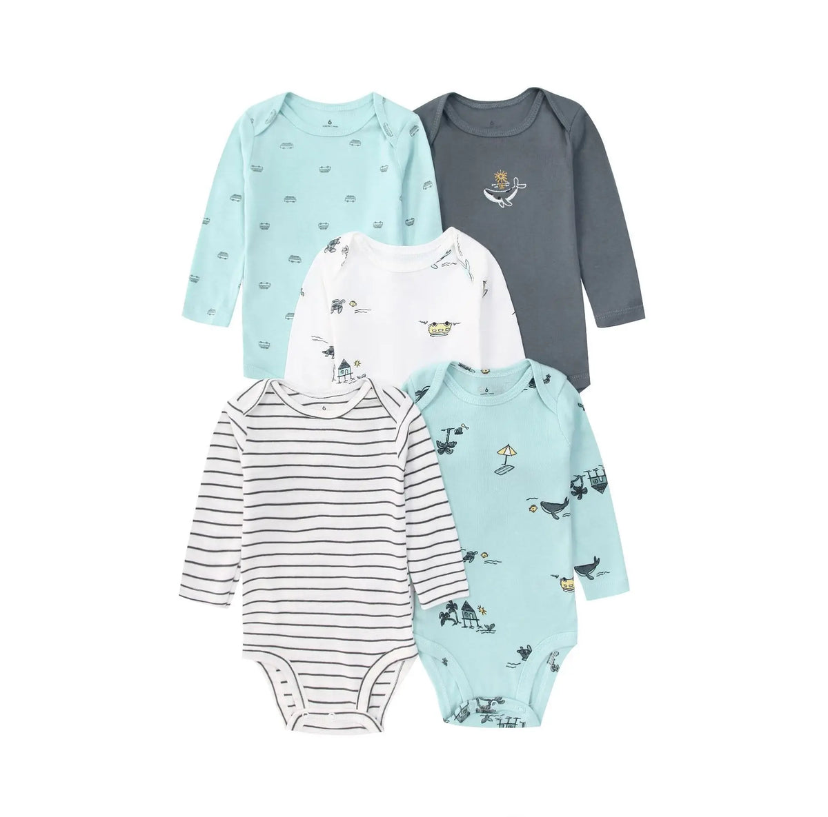 Baby Long Sleeve Bodysuits 5-Pack in Cotton, Everyday One-Piece Clothing Set for Infant Boys and Girls in 6 to 24 Month Sizes