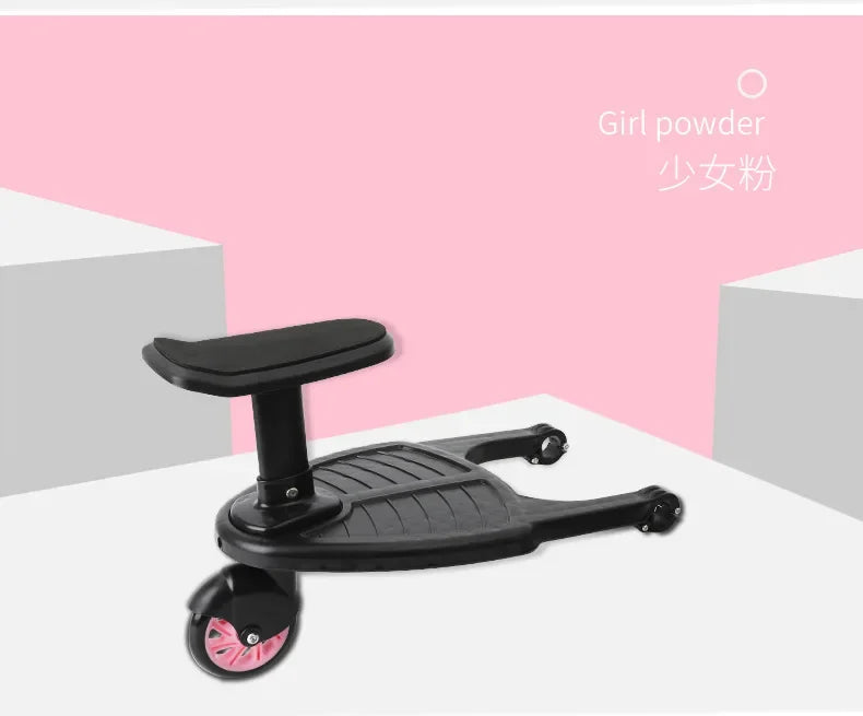 Second Child Stroller Board with Removable Seat, Sit-and-Stand Ride Along Platform in Black, Blue or Pink with Single or Double Wheel Options