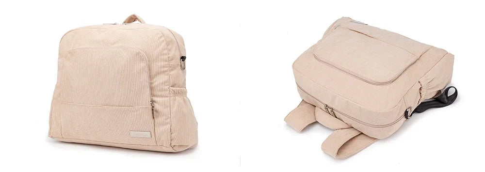 Corduroy Diaper Backpack by Soboba, Large Capacity Baby Changing Bag with Interior Pockets, Front Zip Storage and Side Pockets for Daily Outings