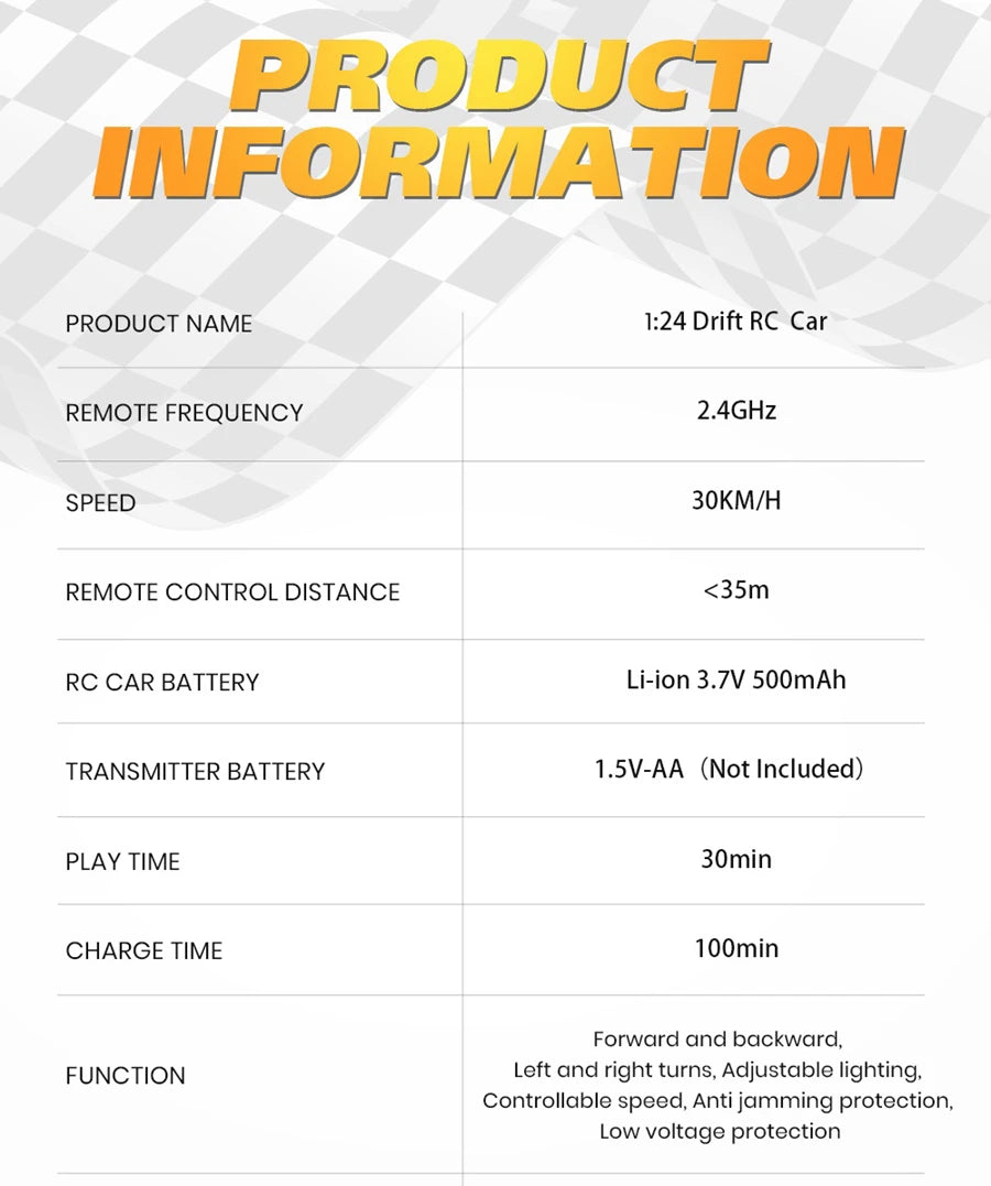 RC Drift Racing Car with 4WD, 2.4GHz Proportional Remote Control, LED Lights and Replaceable Racing and Drift Tires for Kids and Adults