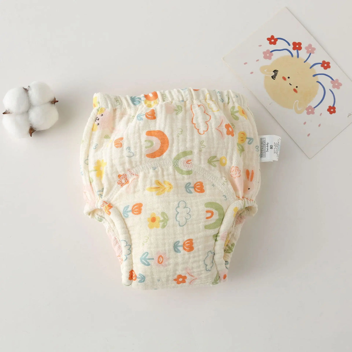 Printed Cotton Potty Training Pants, Single Reusable Learning Underwear with Pull-On Waist for Babies and Toddlers in Sizes 80–110