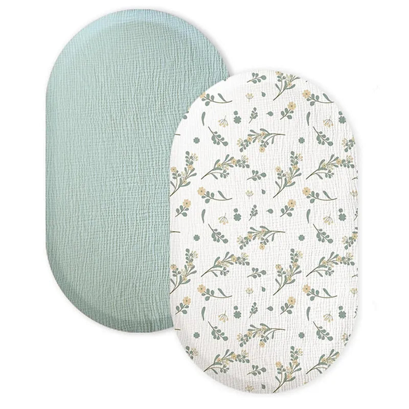 Cotton Bassinet Mattress Covers 2-Pack, Removable Washable Cradle Fitted Sheets with Textured Fabric for Compatible Nursery Mattresses