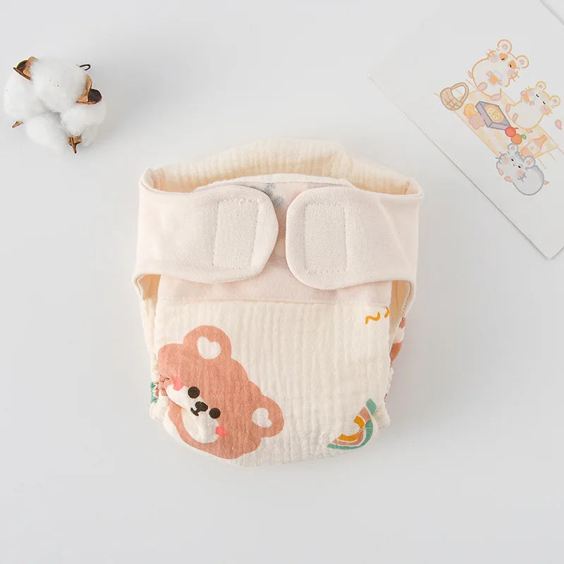 Baby Wrap Cloth Diaper with Adjustable Waist Tabs, Reusable Cotton Nappy in Animal and Rainbow Prints, Single-Piece Infant Changing Essential