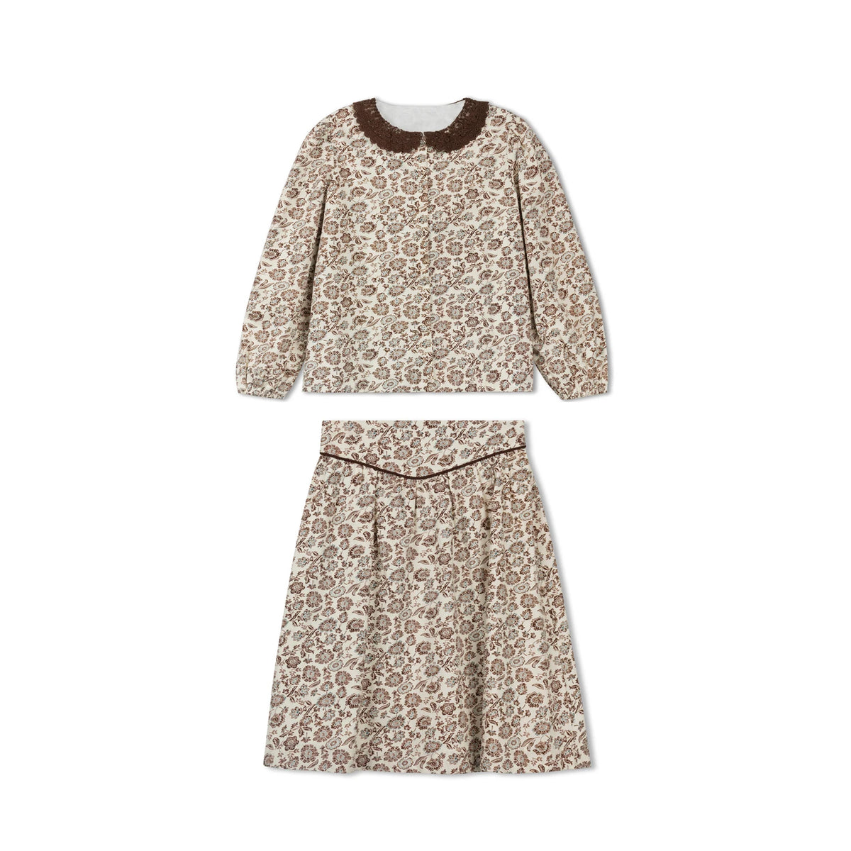 Brown Floral Sibling Matching Outfits with Cotton Girls Dresses and Baby Bloomer Sets, Coordinating Cardigans and Plaid Boys Pants or Overall Shorts
