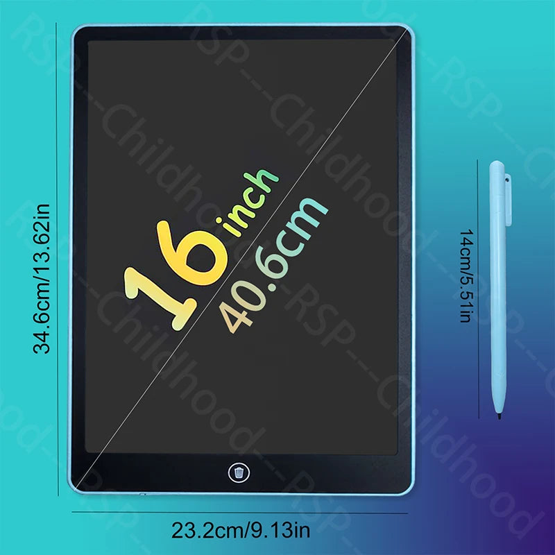 16-Inch Color LCD Drawing Board, Reusable Kids Writing Tablet with Erase Lock Switch and POM Stylus for Doodles, Letters and Number Practice