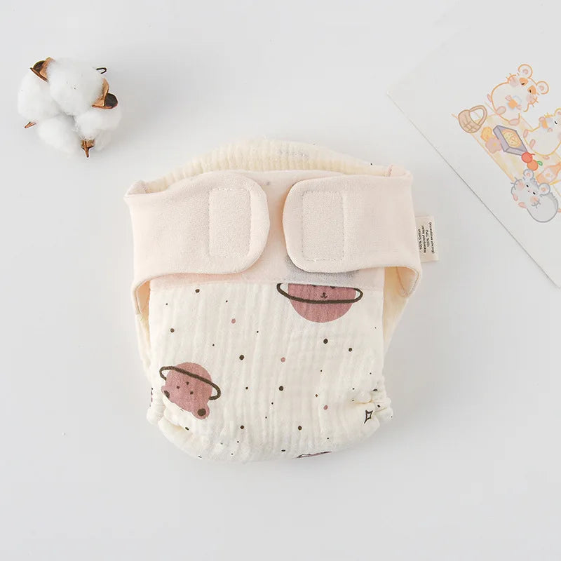 Baby Wrap Cloth Diaper with Adjustable Waist Tabs, Reusable Cotton Nappy in Animal and Rainbow Prints, Single-Piece Infant Changing Essential