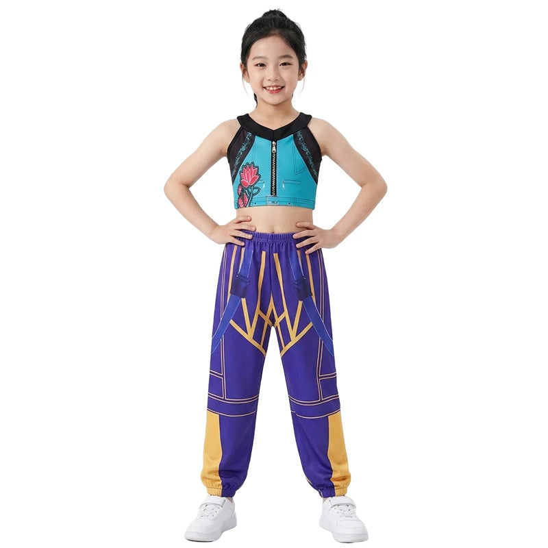 Girls Cosplay Costume Set for Halloween, Dance Performances and Dress-Up with Jacket, T-Shirt and Shorts or Top-and-Pants Outfit Options