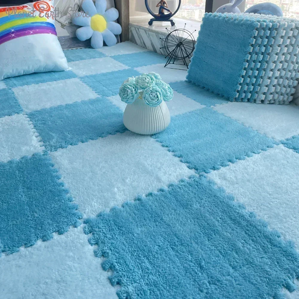 Plush Interlocking Foam Floor Mat with 30 cm Velvet-Topped EVA Tiles, 10 or 20 Pieces for Kids Rooms, Nursery Corners and Indoor Play Areas