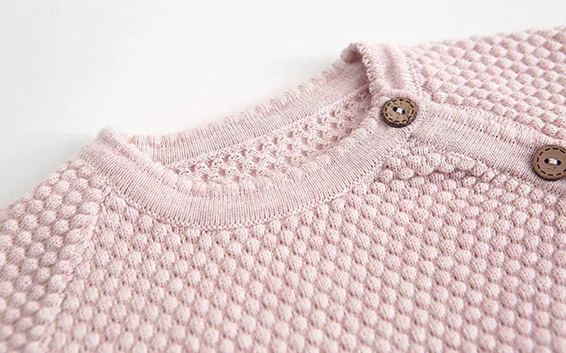 Baby Cotton Knit Sweater Set with Side Buttons and Matching Pants, Textured Two-Piece Outfit for Boys and Girls, Newborn to Toddler Sizes