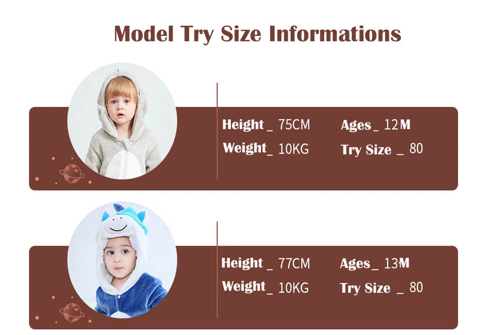 Animal Kigurumi Costume for Babies and Toddlers, Hooded Flannel Jumpsuit with Long Sleeves for Halloween Dress-Up and Family Photos