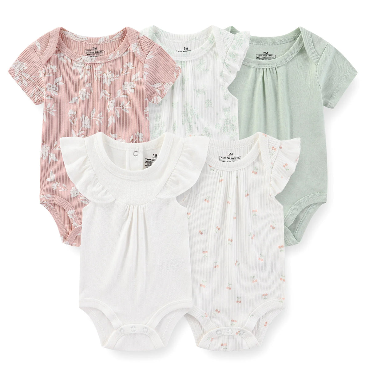 Baby Bodysuit Multipack with Cartoon Prints, Kiddiezoom 5 Short Sleeve One-Piece Outfits with Snap Closures for Boys and Girls, 3M-12M