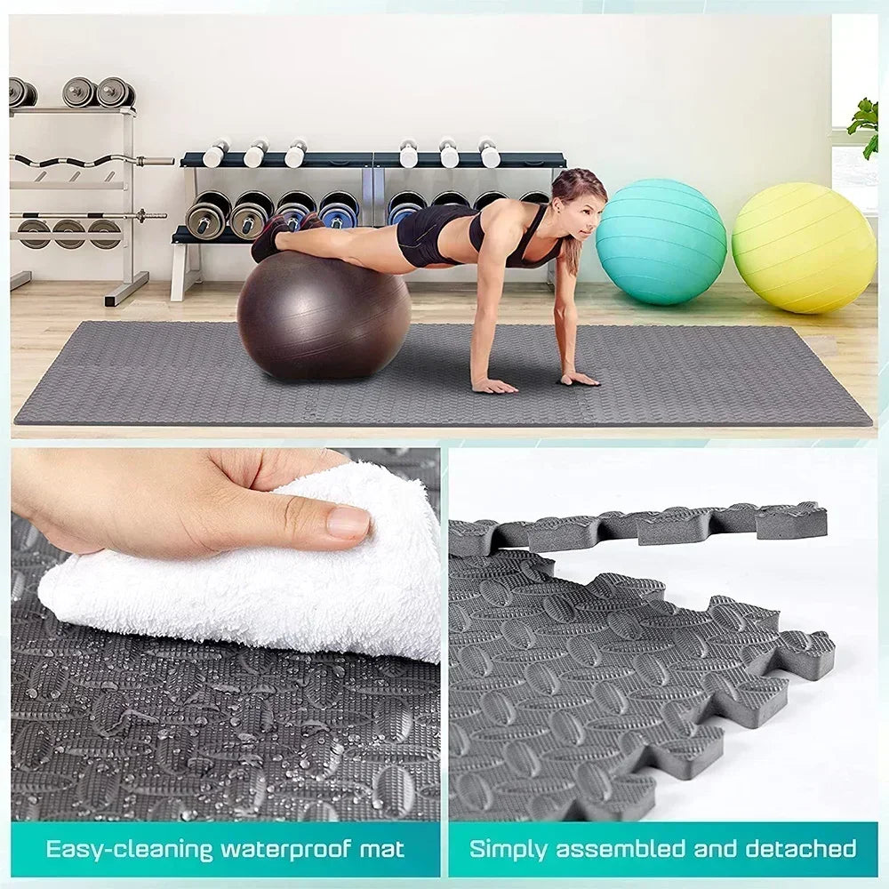 Foam Gym Flooring Tiles with Interlocking Puzzle Edges, Textured EVA 30 cm Floor Mats for Home Workouts and Supervised Playroom Activities