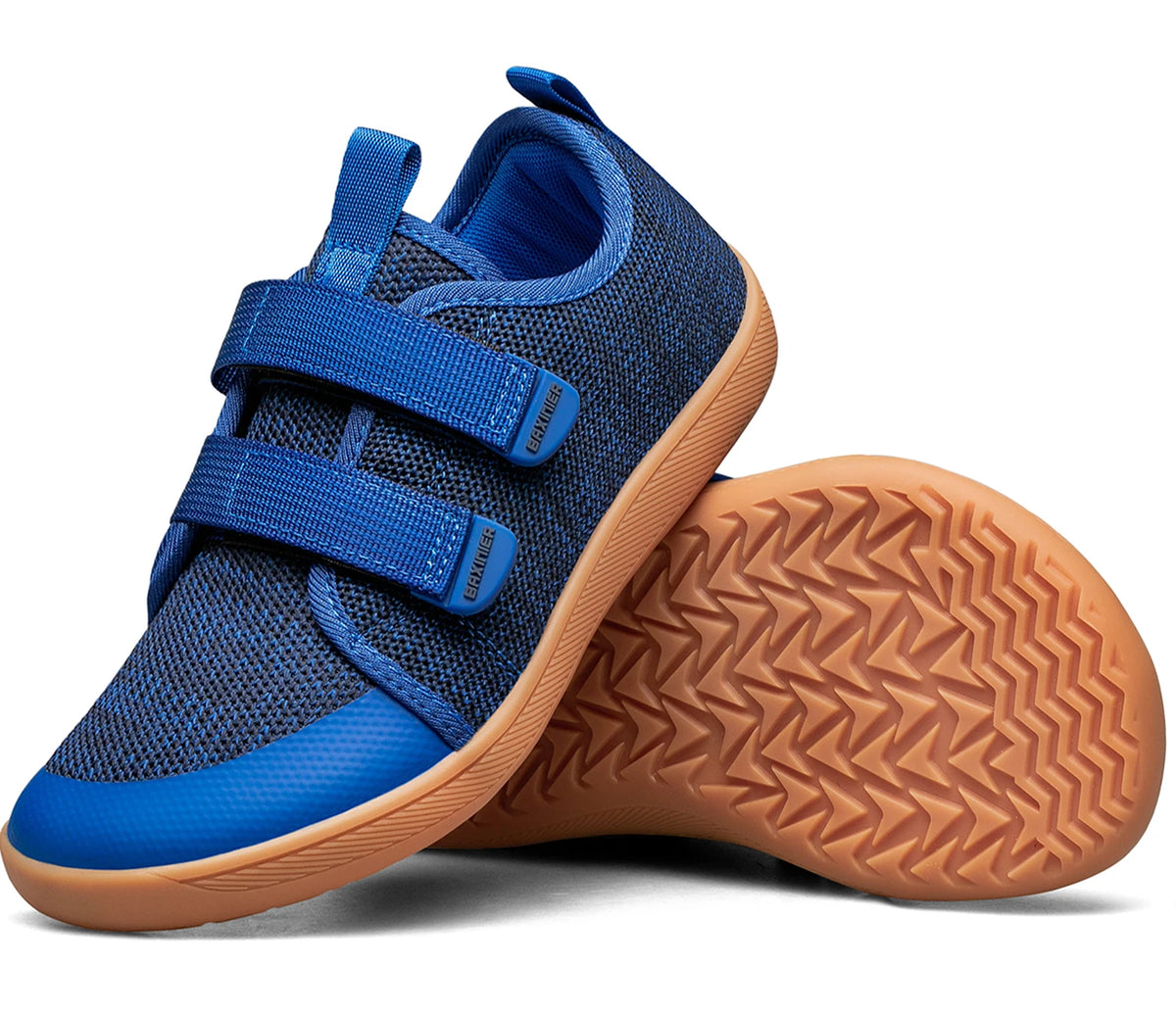 Kids Barefoot-Style Mesh Sneakers with Wide Toe and Double-Strap Fastening, Breathable Knitted Casual Walking Shoes in Gray, Black or Blue for Boys and Girls