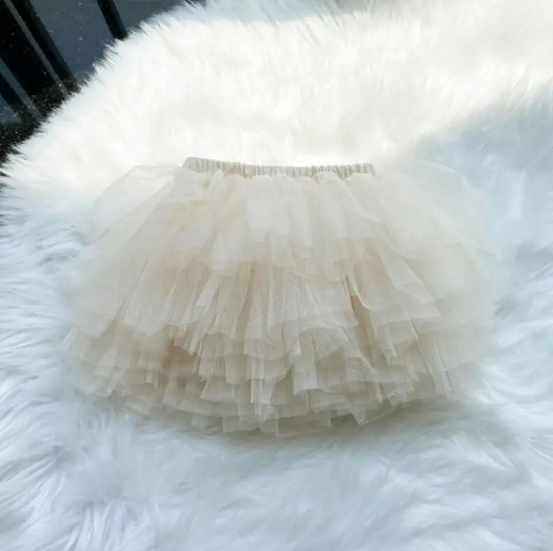 Tiered Tulle Tutu Skirt for Toddler and Little Girls with Gathered Waistband, Fluffy Solid Color Pettiskirt for Birthdays, Dance and Dress-Up