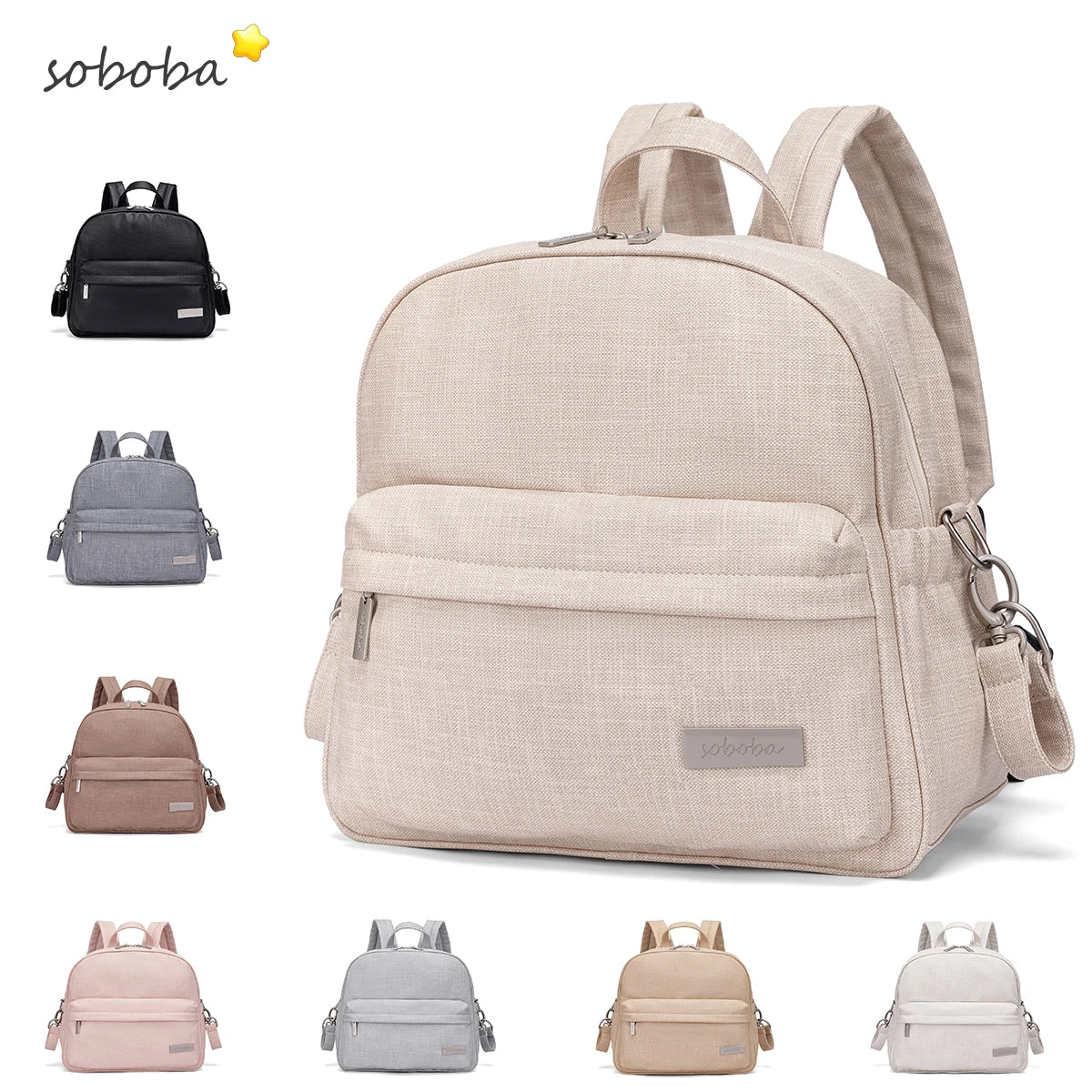 Parent Diaper Backpack by Soboba with Front Zip Pocket and Top Carry Handle, Solid-Color Baby Changing Bag for Newborn Supplies and Daily Outings
