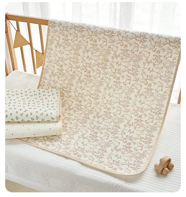 Washable Cotton Diaper Changing Mat, Large Waterproof Baby Changing Pad with Printed Designs for Everyday Nursery Diaper Care