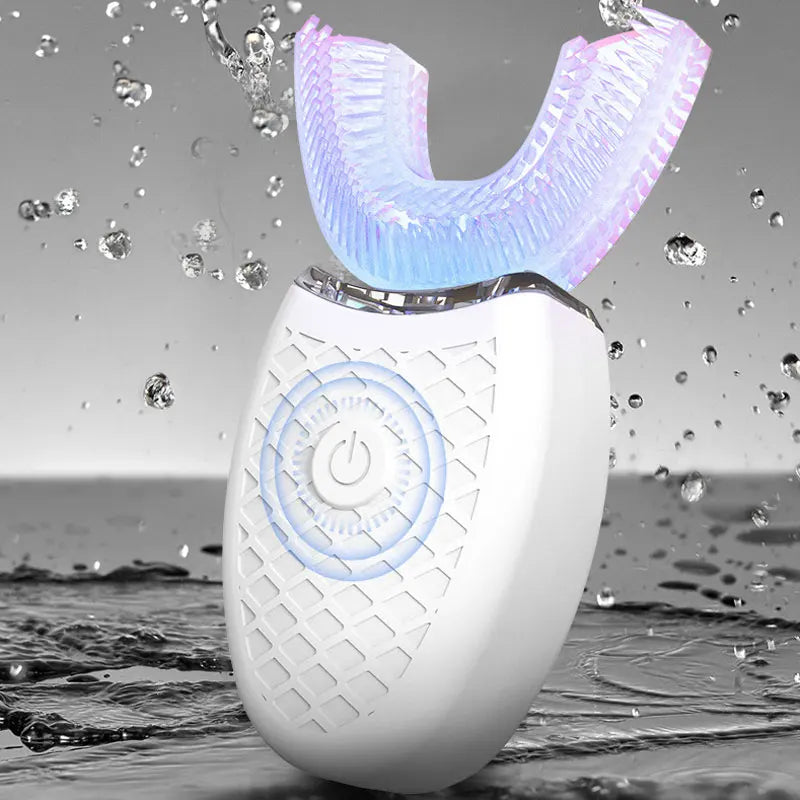 U-Shaped Sonic Toothbrush with Silicone Mouthpiece, USB Rechargeable Electric Oral Care Brush with Three Modes in Black or White
