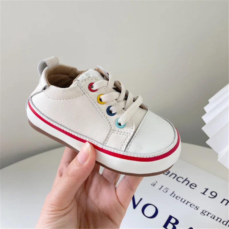 Toddler Colorful Eyelet Sneakers with Lace-Up Front and Contrast Sole Stripe, Beige or Yellow Baby Boys and Girls Casual Spring and Fall Shoes