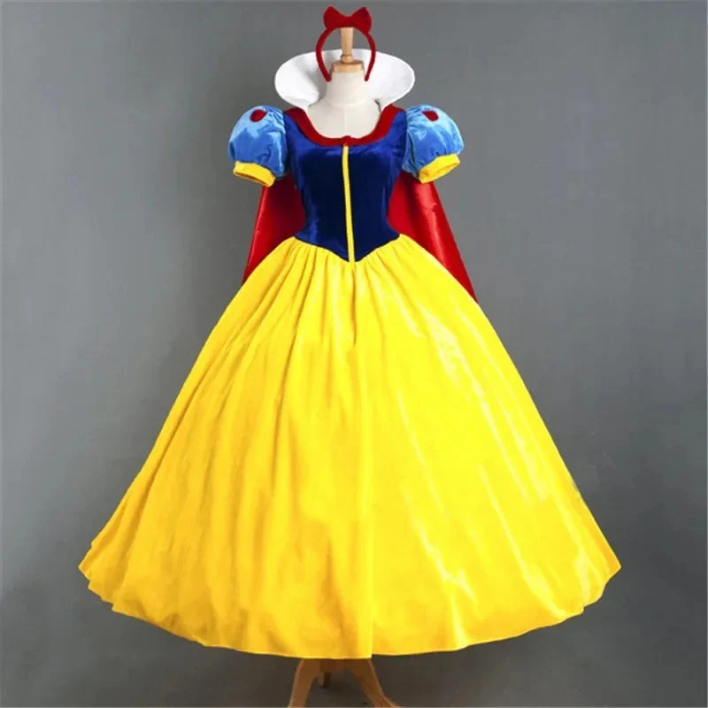 Snow White Costume for Women with Blue Bodice, Yellow Long Skirt and Puff Sleeves, Adult Princess Dress for Halloween and Fairy Tale Cosplay
