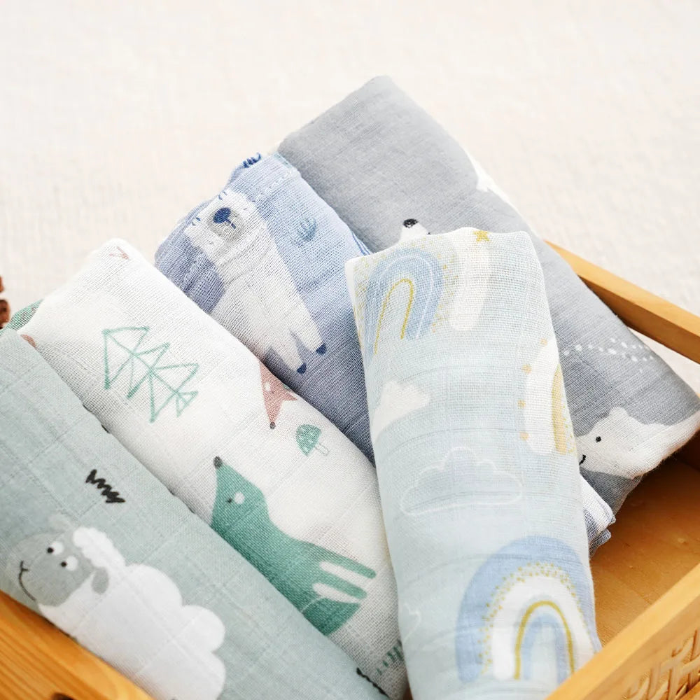Bamboo Cotton Muslin Blanket Set, 5-Pack 60 x 60 cm Baby Cloths for Burping, Everyday Feeding Cleanup and Baby Shower Gifts by Kangobaby