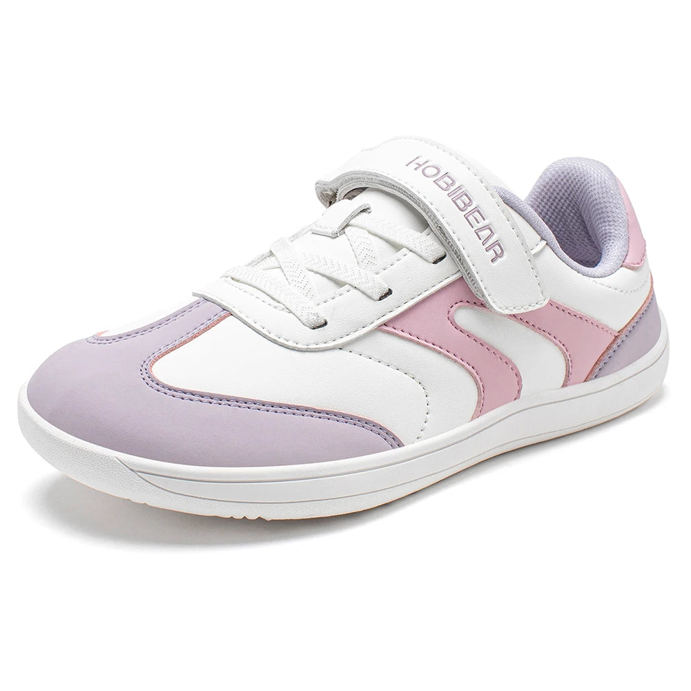 Big Kids Barefoot Sneakers by HOBIBEAR with Wide Toe Box, Zero-Drop Rubber Sole, Hook-and-Loop Strap and Artificial Leather Upper for Everyday Walking